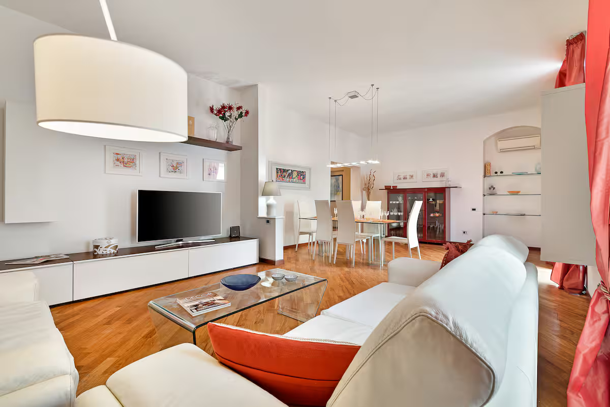 Modern living room with dining area